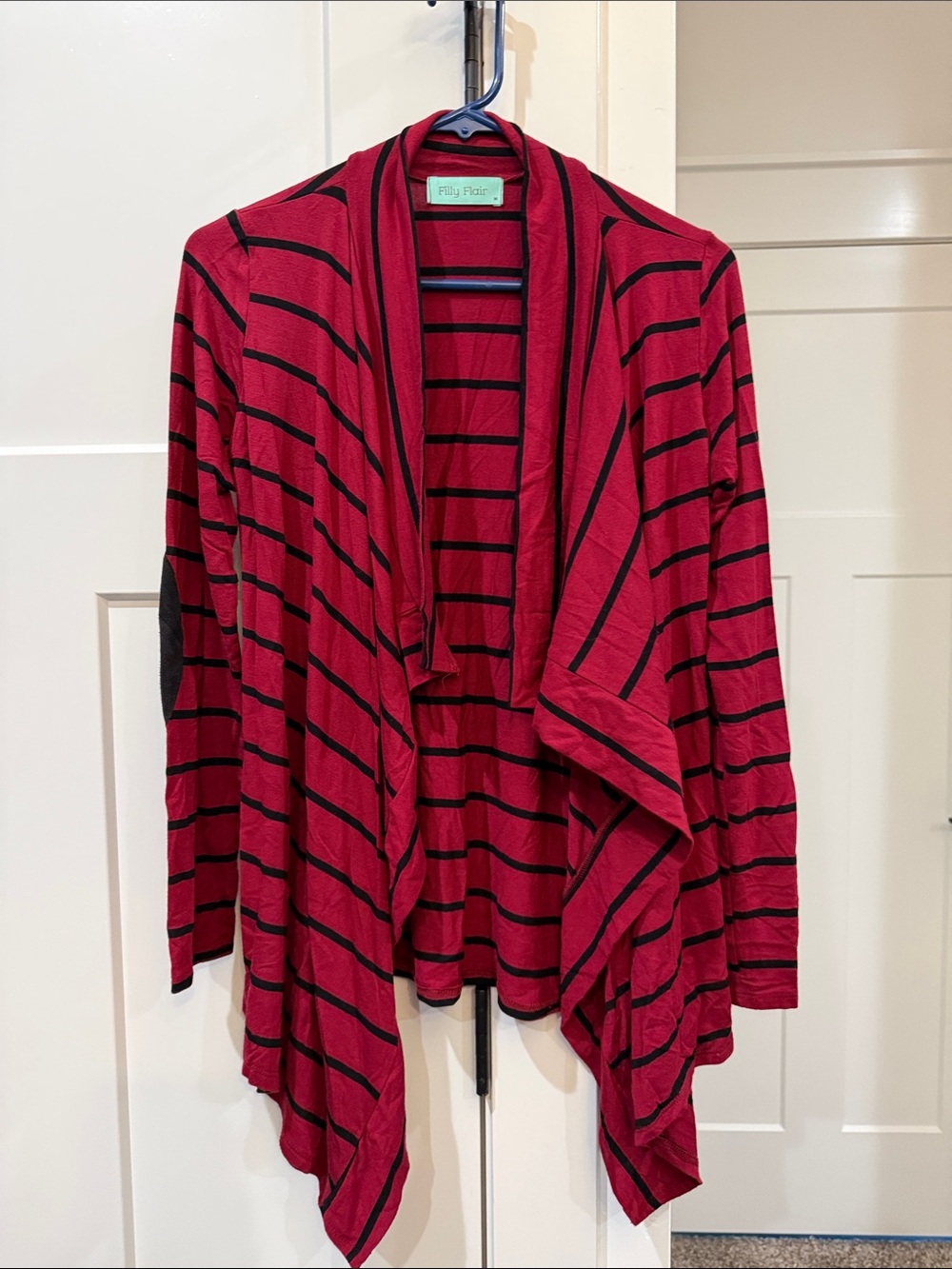 Filly Flair Red and Black Striped Open-Front Cardigan